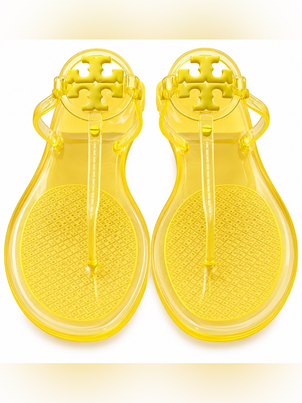 Tory Burch Bright Yellow Jelly Logo T-Strap Sandals Size 9